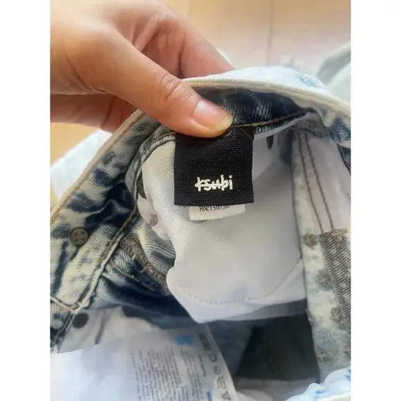 Ksubi Women’s Jeans Size 24 Straight Leg High Rise Acid Wash Blue White Denim - Picture 2 of 8